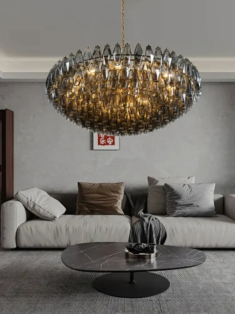 Modern amber and gray glass chandelier dining room luxury light