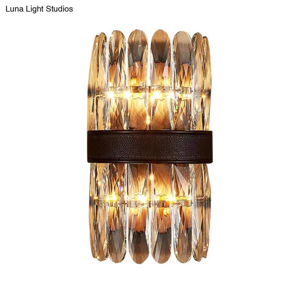 Modern amber & clear crystal wall sconce bedroom direct wired light