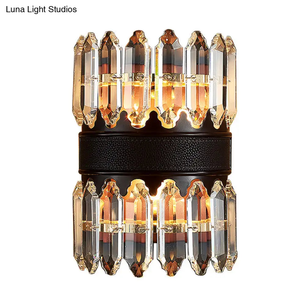 Modern amber & clear crystal wall sconce bedroom direct wired light