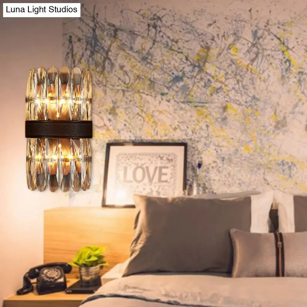 Modern amber & clear crystal wall sconce bedroom direct wired light