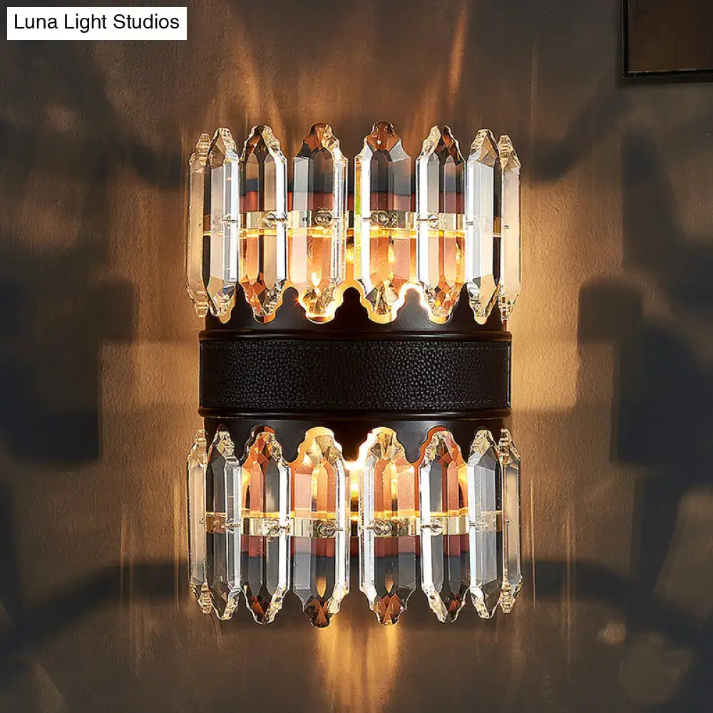 Modern amber & clear crystal wall sconce bedroom direct wired light