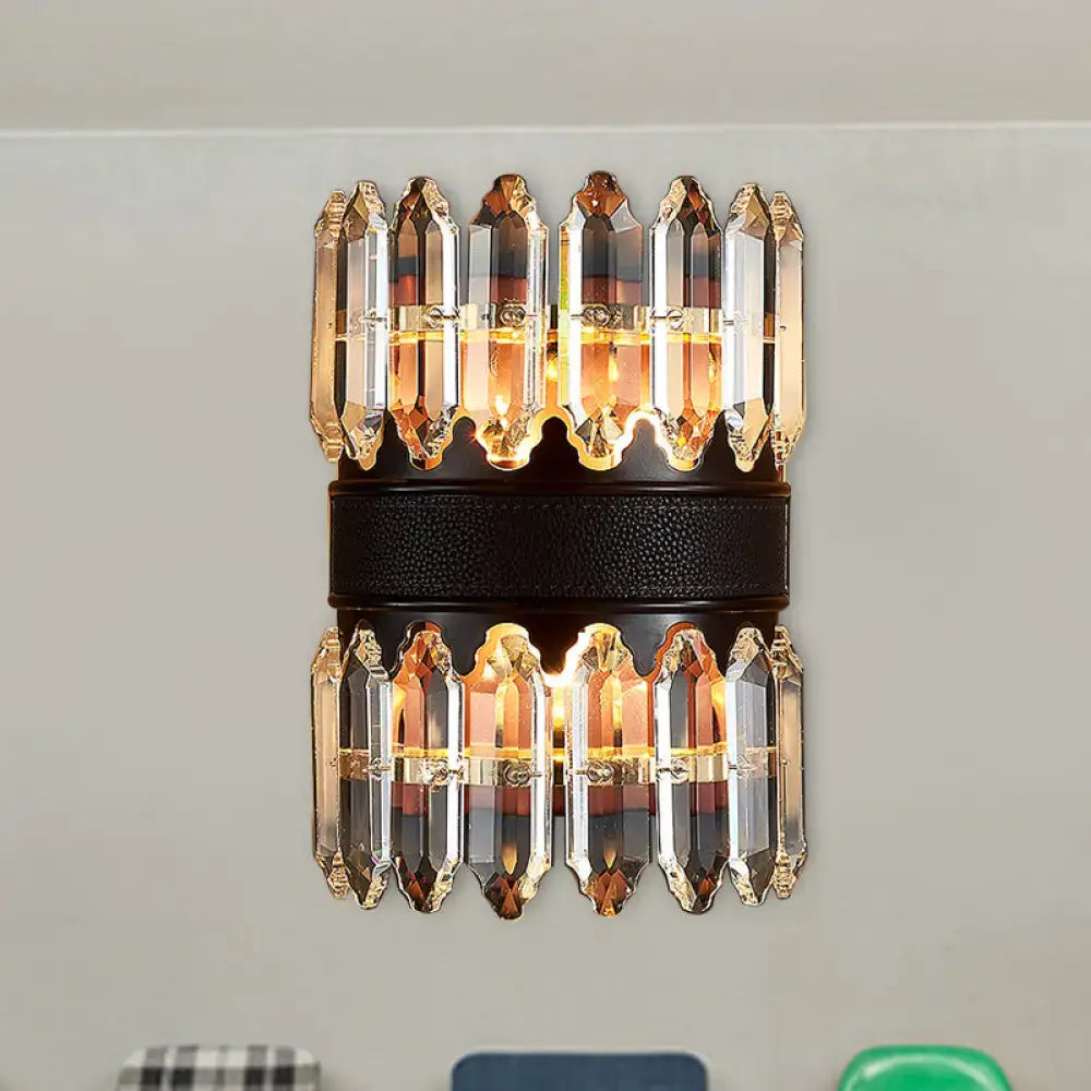 Modern amber & clear crystal wall sconce bedroom direct wired light