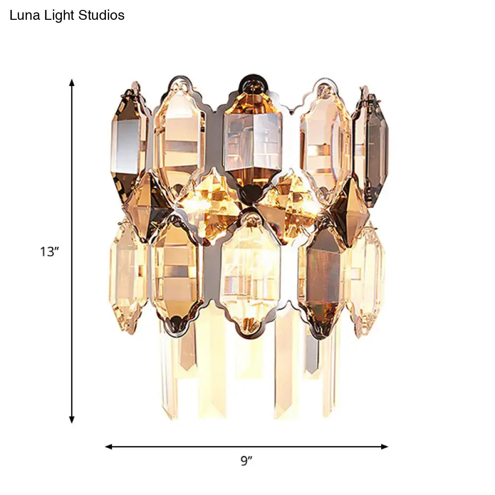 Modern amber & clear crystal wall sconce staircase brass light
