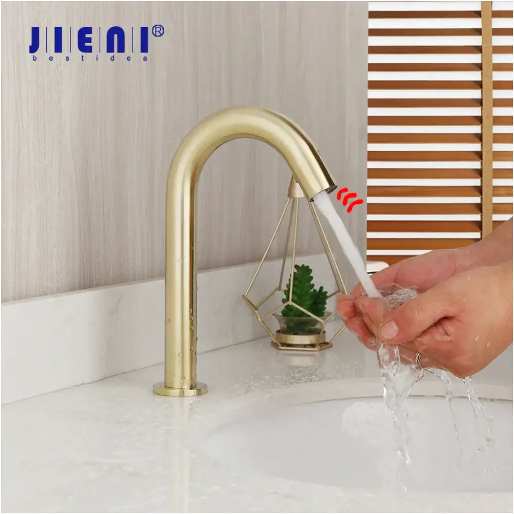 Modern arched brushed gold sensor basin faucet bathroom mixer tap