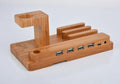 Modern bamboo base 3-in-1 charging stand with led lamp bedroom station
