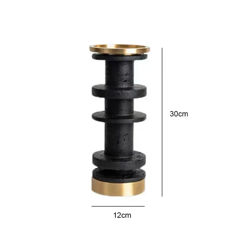 Modern beige & brown travertine candle holder with metal base dining room