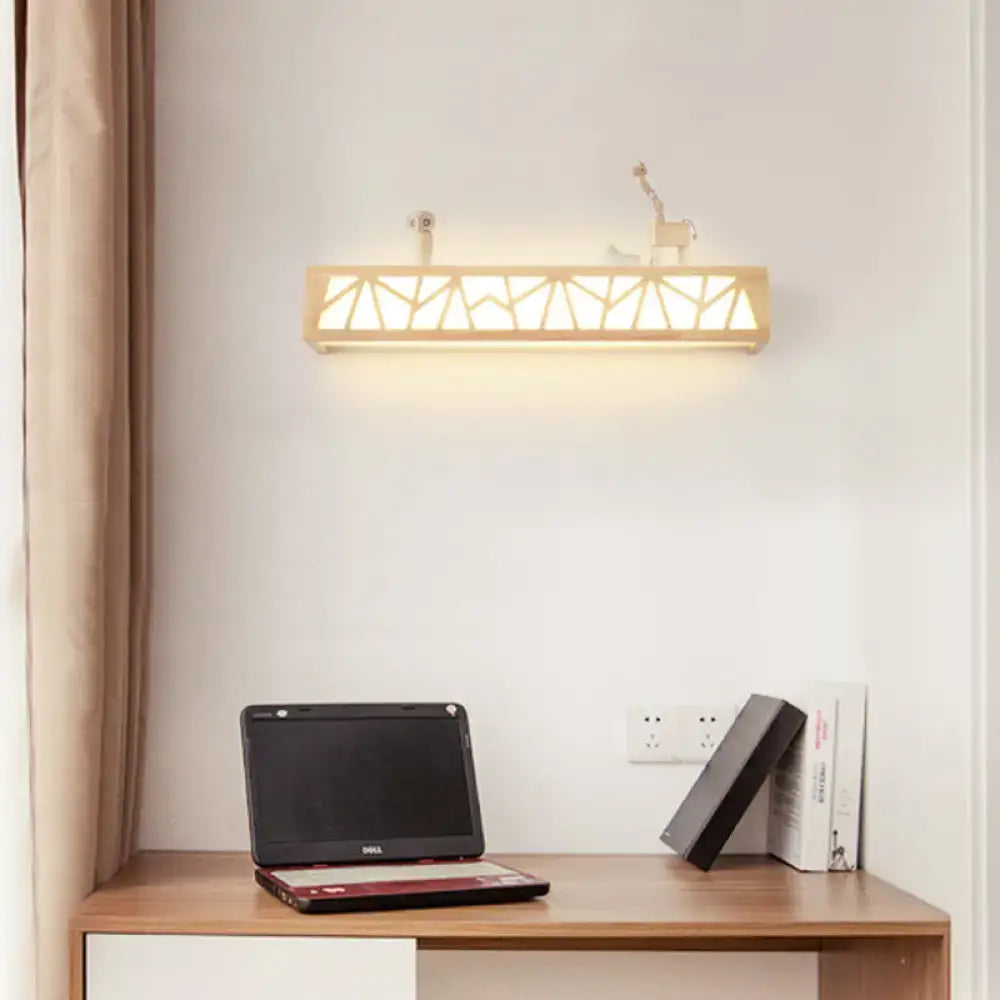 Modern beige geometric wooden wall lamp for bathroom