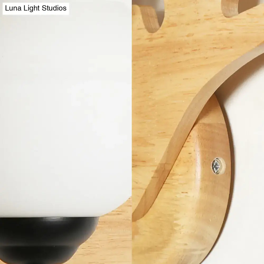 Modern beige wood deer head wall light bedroom sconce