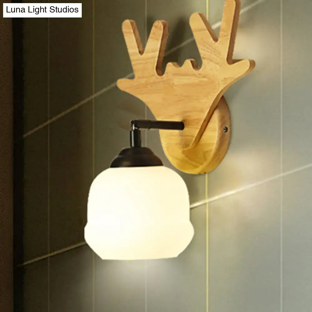 Modern beige wood deer head wall light bedroom sconce