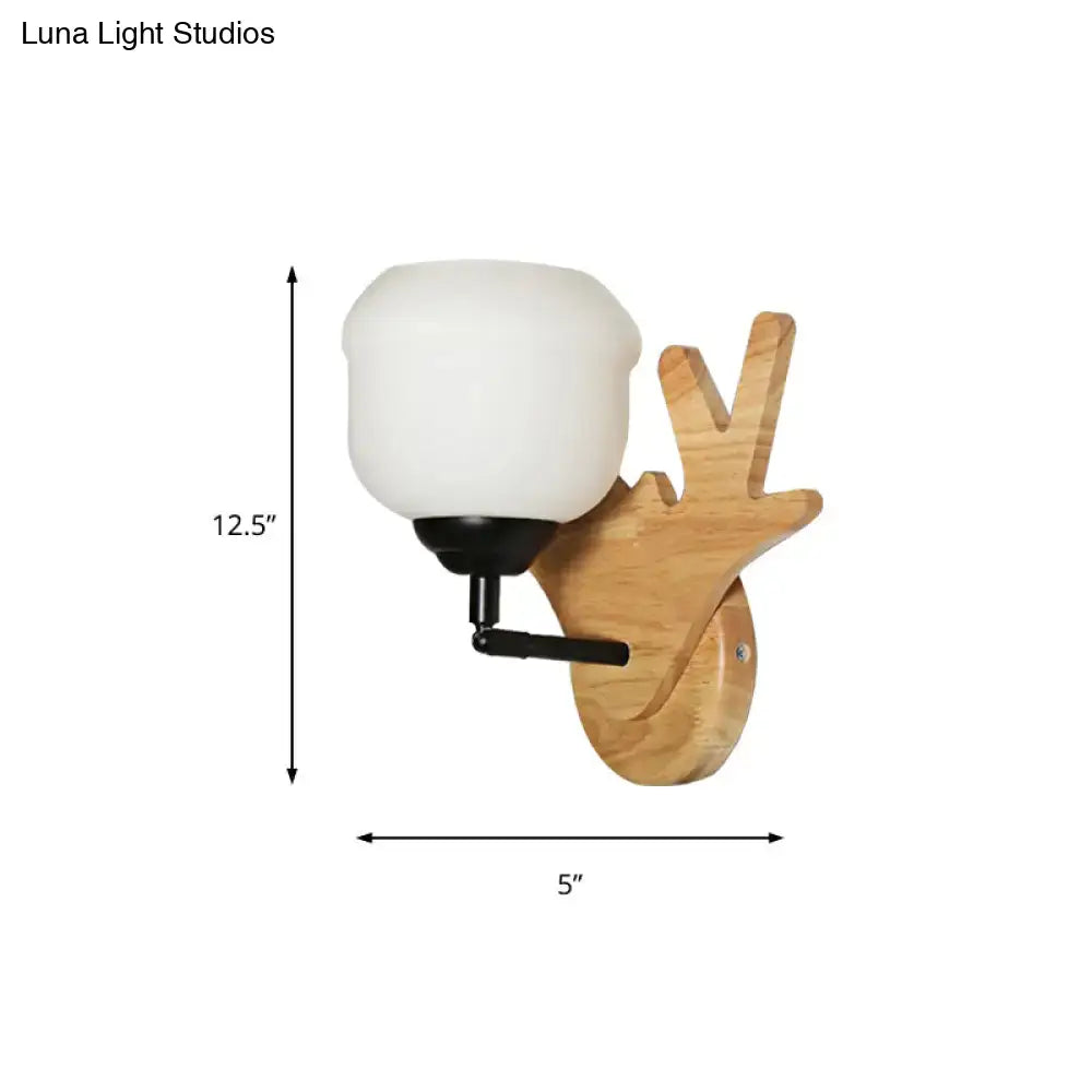 Modern beige wood deer head wall light bedroom sconce