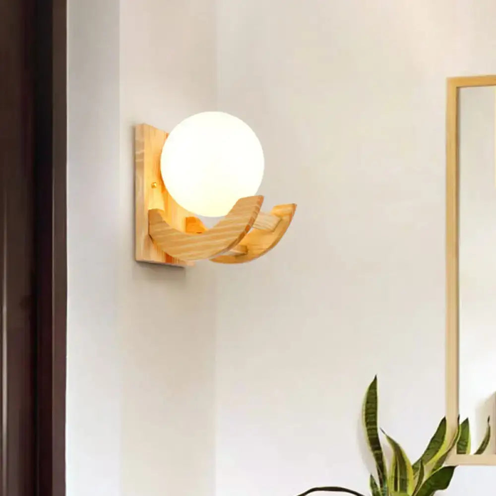 Modern beige wood sconce light fixture bedroom wall lamp