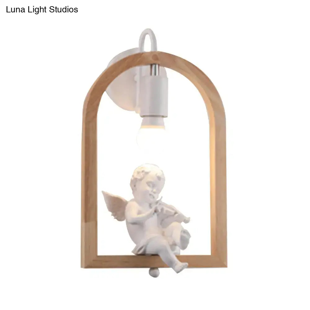 Modern beige wooden arched wall lamp with bird decor for bedroom