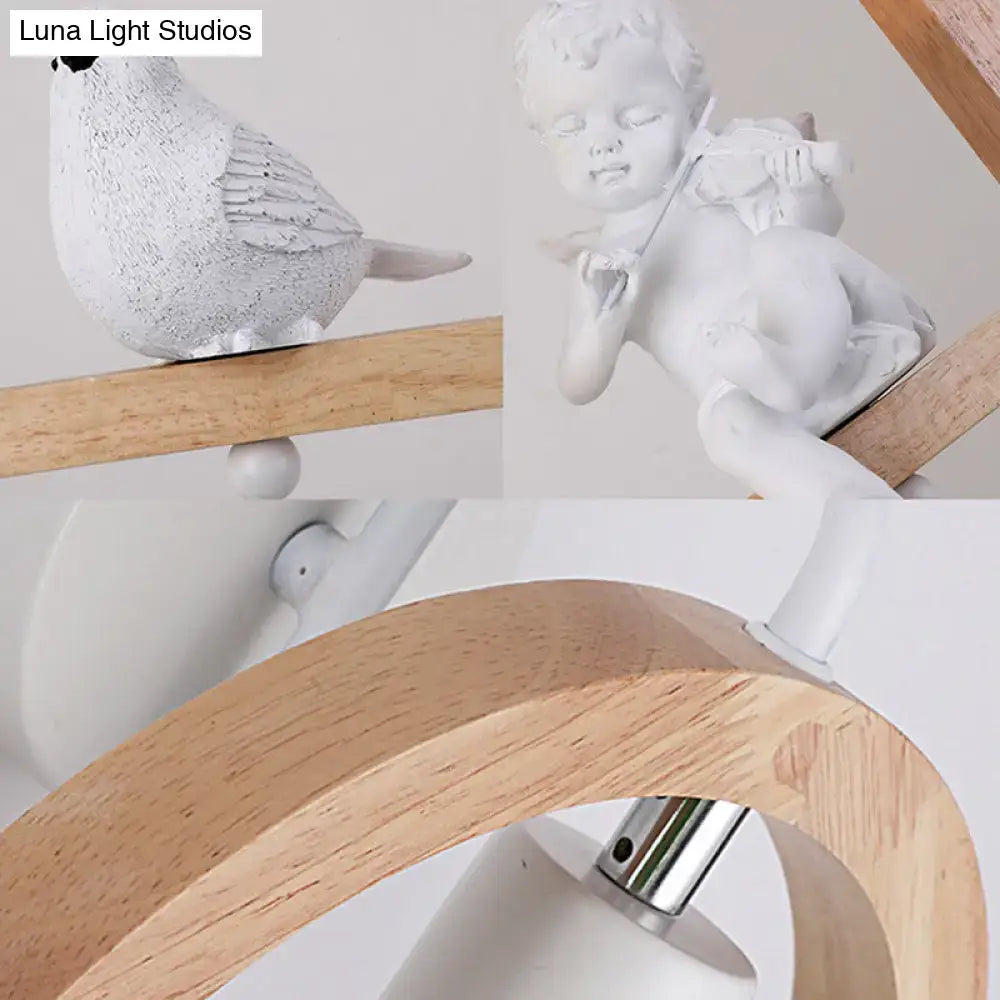 Modern beige wooden arched wall lamp with bird decor for bedroom