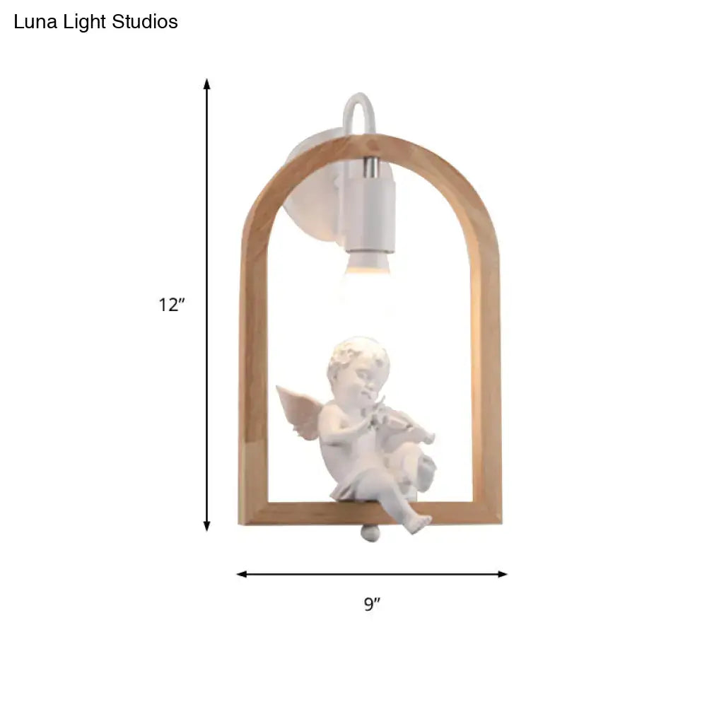 Modern beige wooden arched wall lamp with bird decor for bedroom
