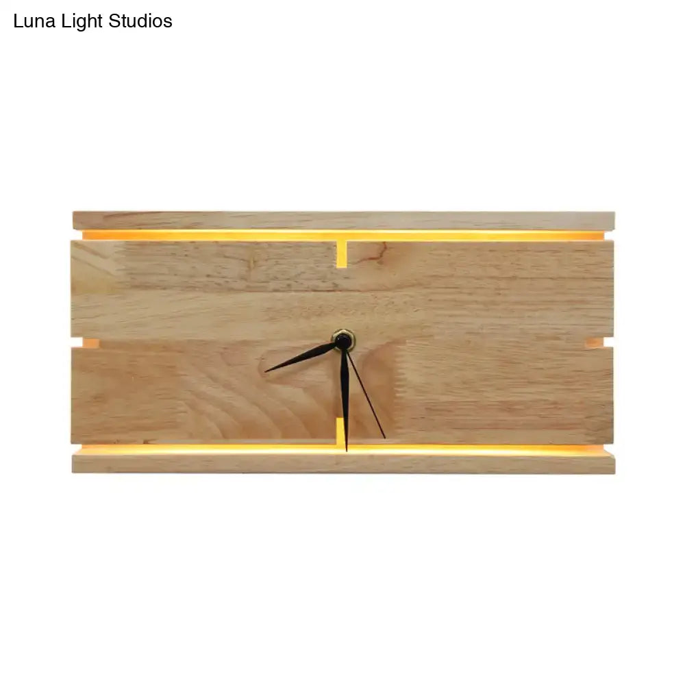 Modern beige wooden led wall clock living room 110v-120v 220v-240v