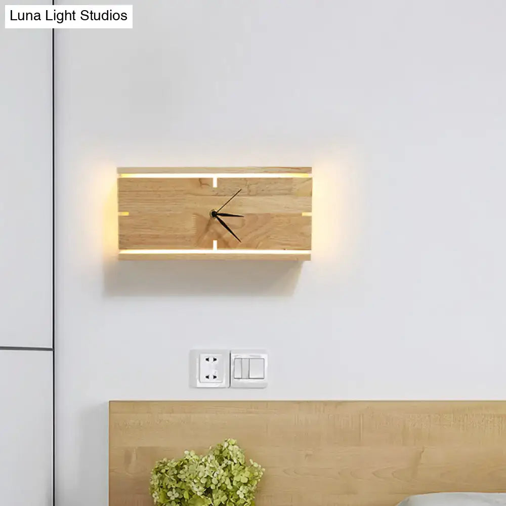 Modern beige wooden led wall clock living room 110v-120v 220v-240v