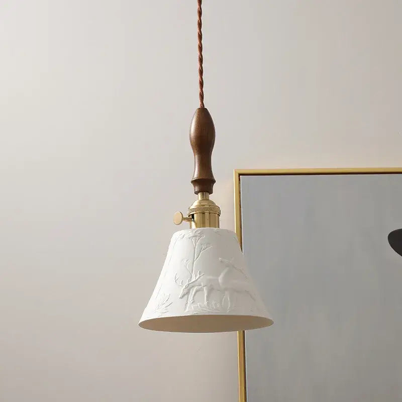 Modern bell ceramic led pendant light bedroom deer embossed decor