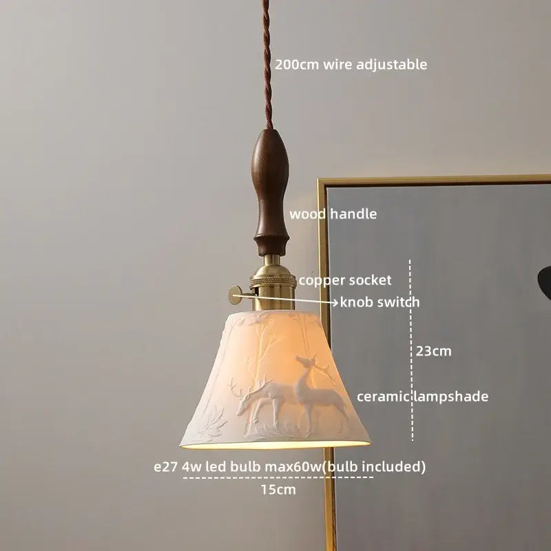 Modern bell ceramic led pendant light bedroom deer embossed decor