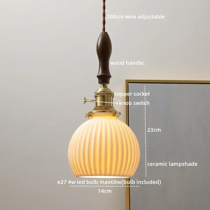 Modern bell ceramic led pendant light bedroom deer embossed decor