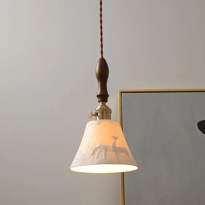 Modern bell ceramic led pendant light bedroom deer embossed decor