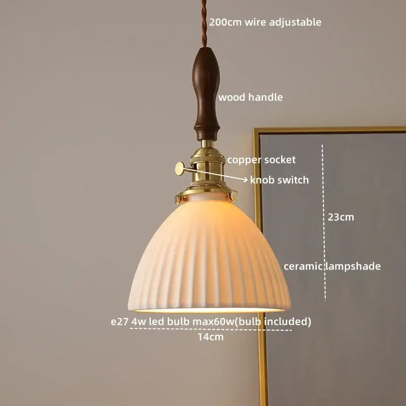 Modern bell ceramic led pendant light bedroom deer embossed decor
