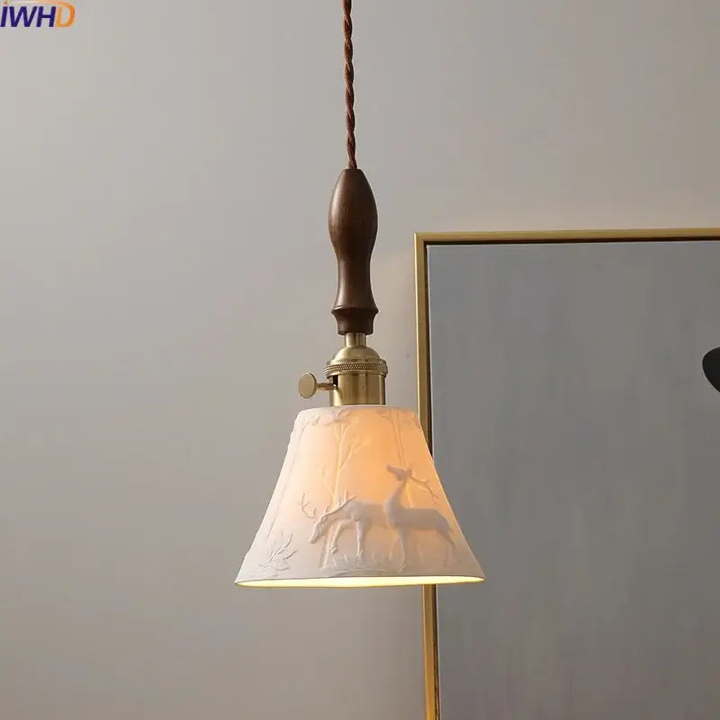 Modern bell ceramic led pendant light bedroom deer embossed decor