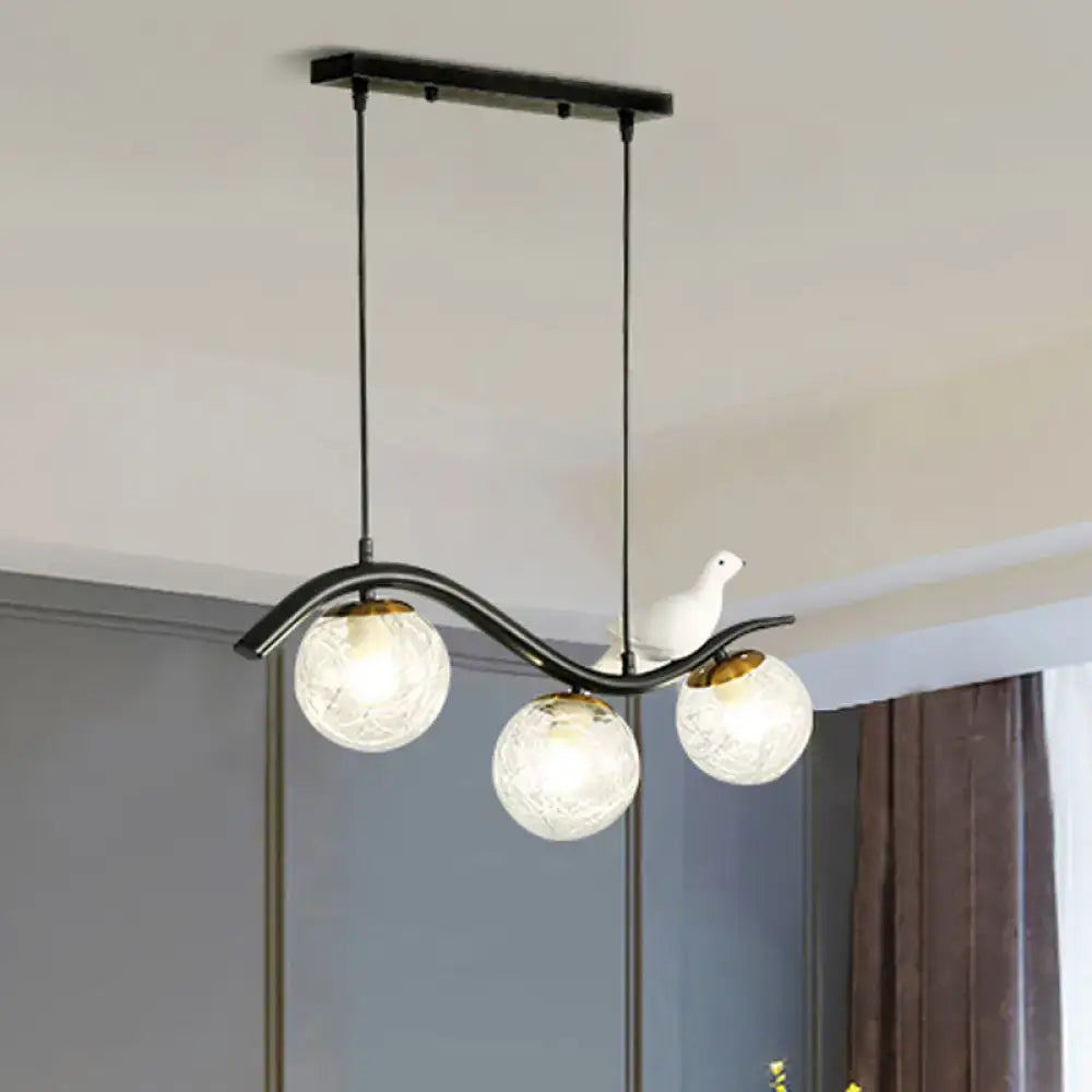Modern black 3 light dining room pendant with clear white glass ball shade