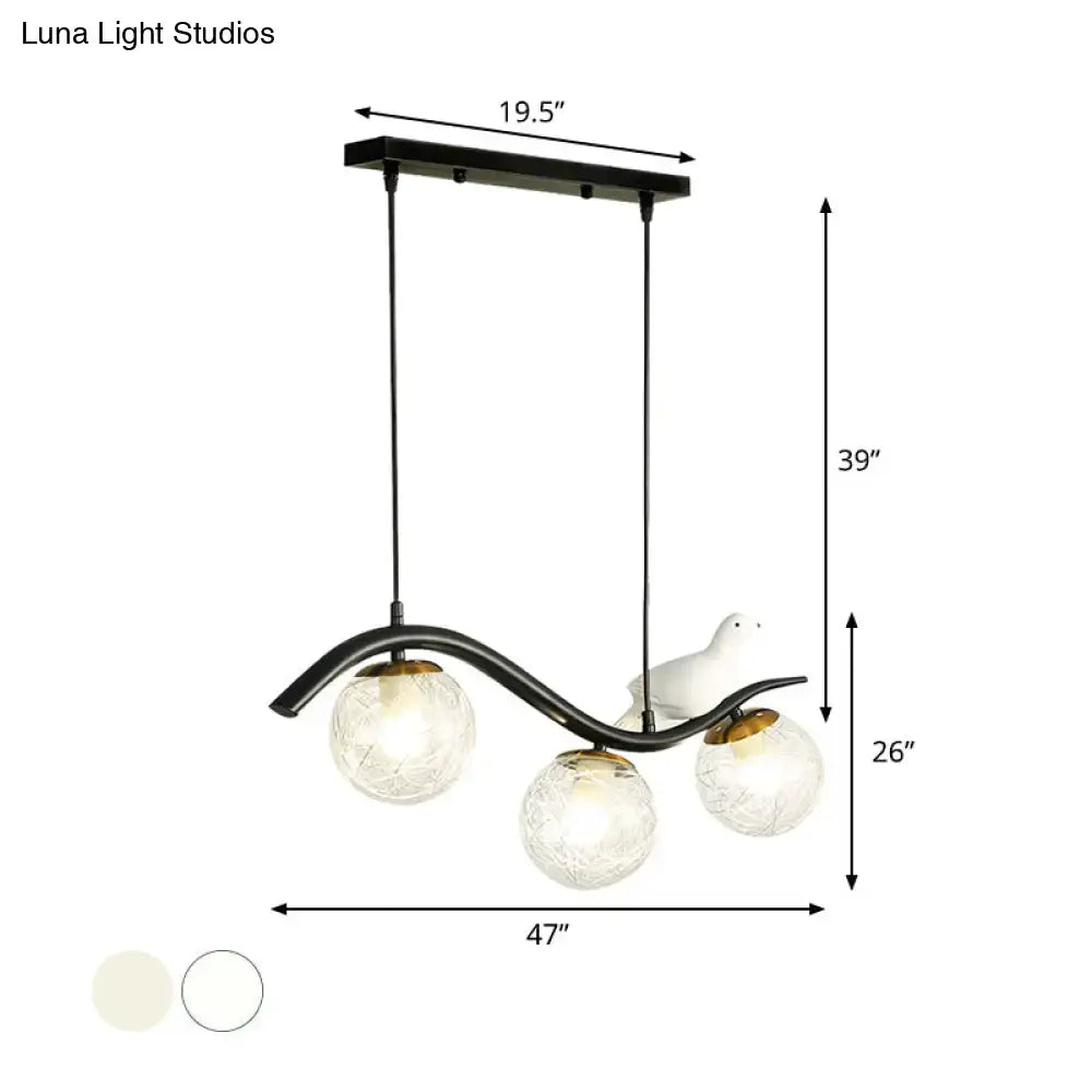 Modern black 3 light dining room pendant with clear white glass ball shade