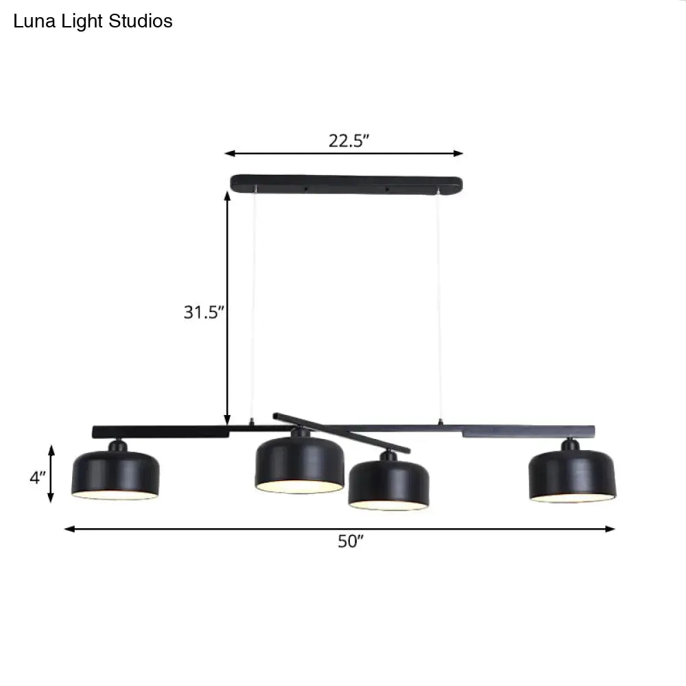Modern black 4 light metallic hanging drum shade dining room pendant