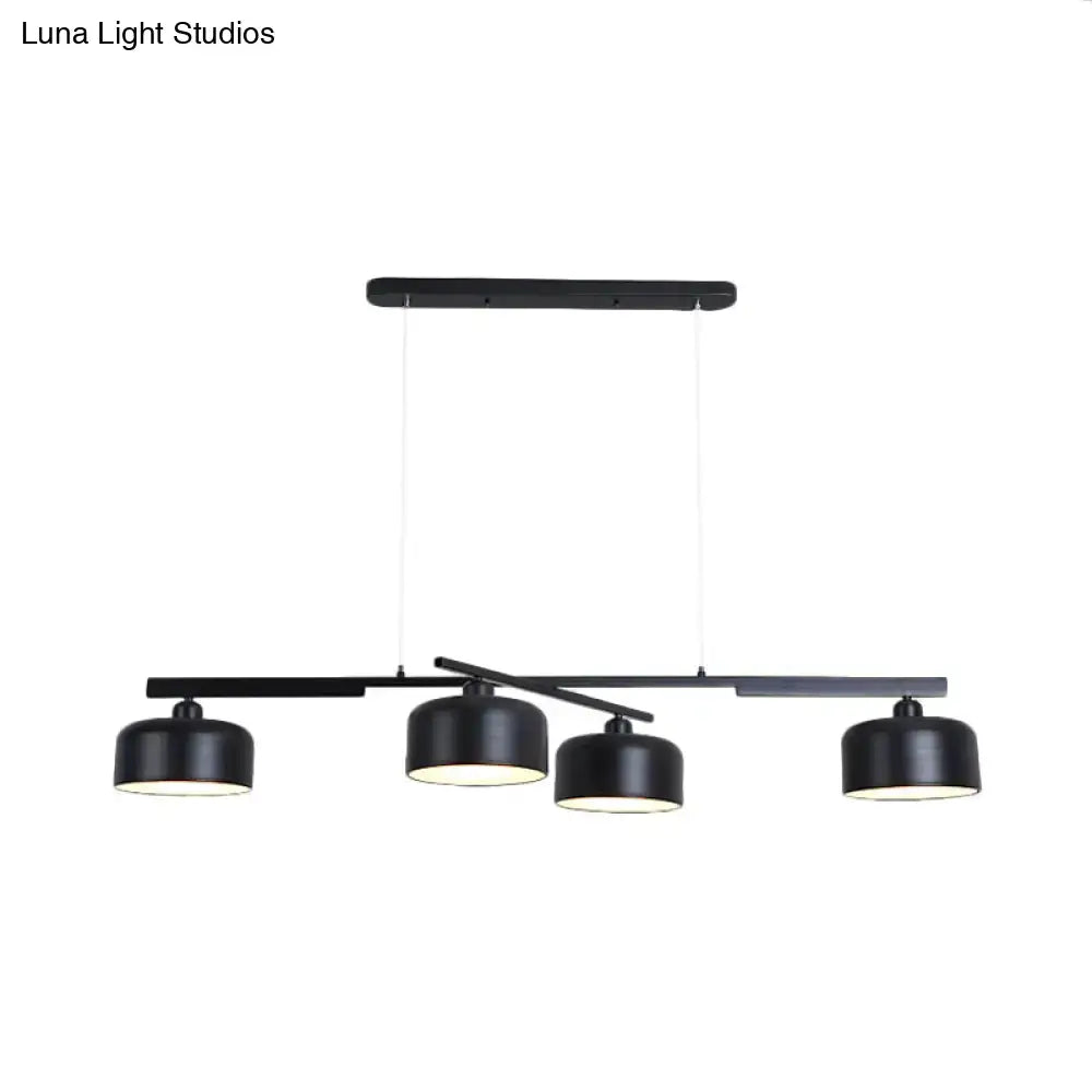 Modern black 4 light metallic hanging drum shade dining room pendant