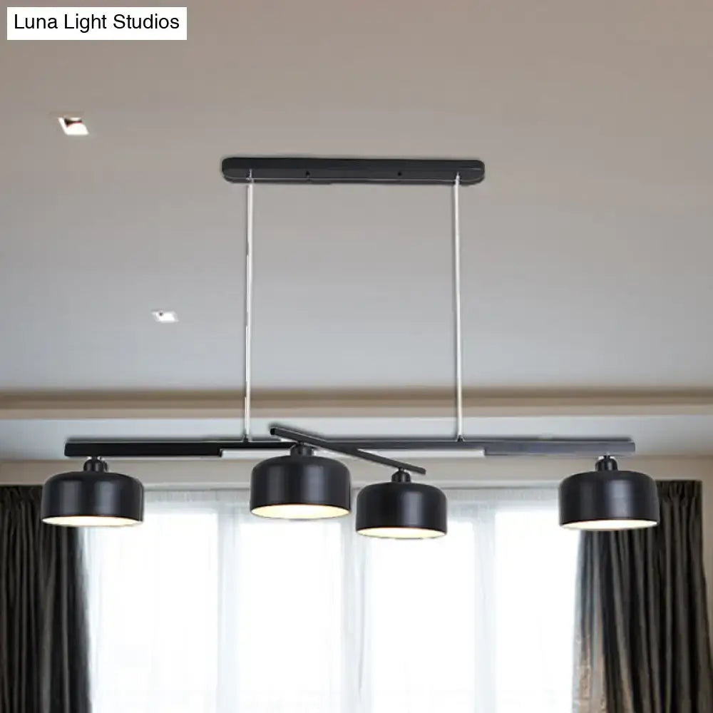 Modern black 4 light metallic hanging drum shade dining room pendant