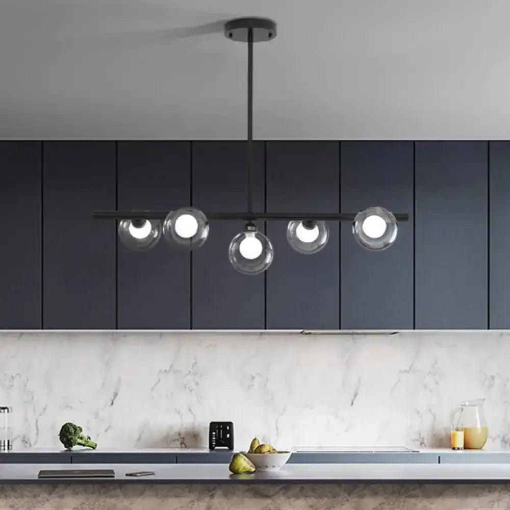 Modern black 5 head clear glass pendant light dining room