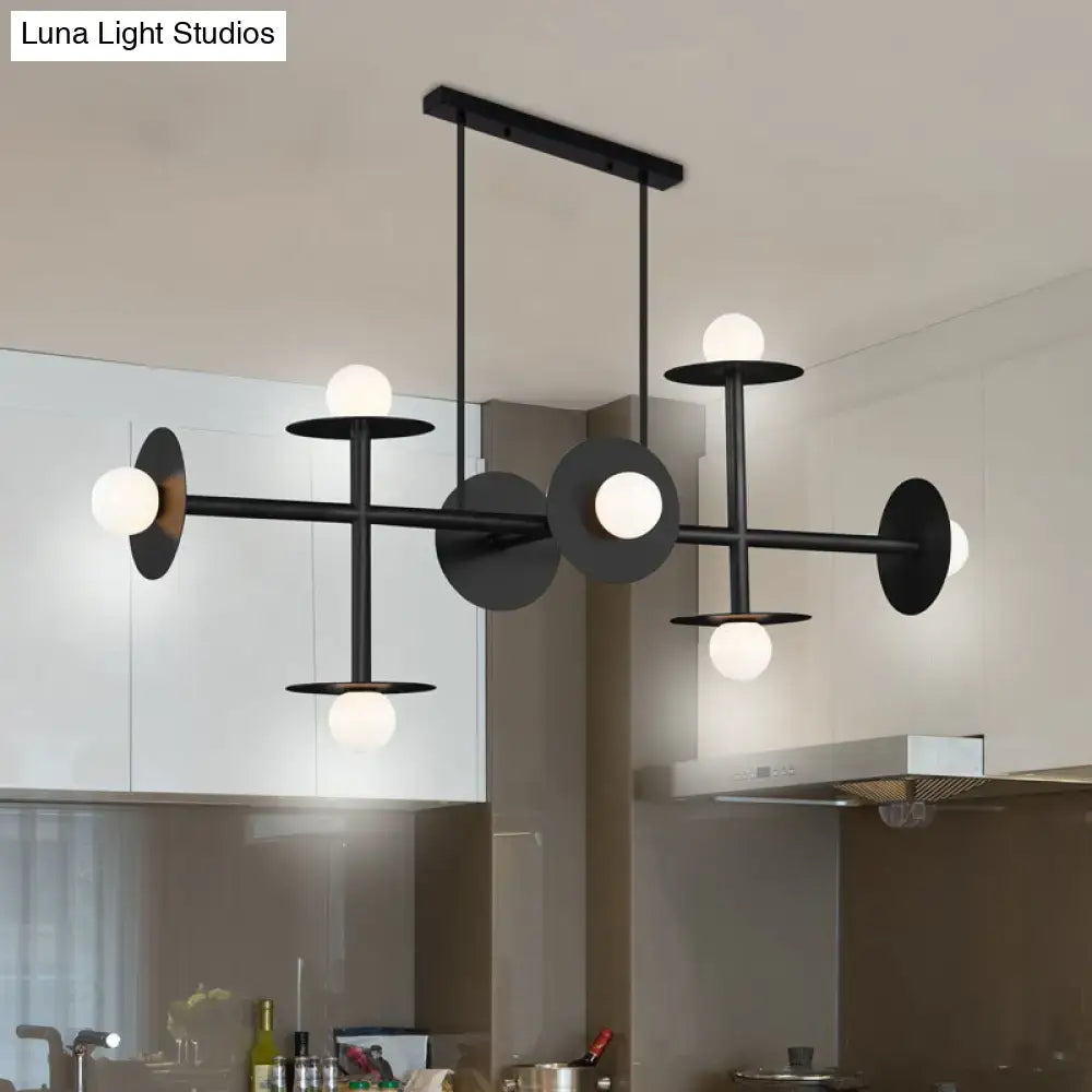 Modern black 8-head glass orbit ceiling light fixture for kitchen
