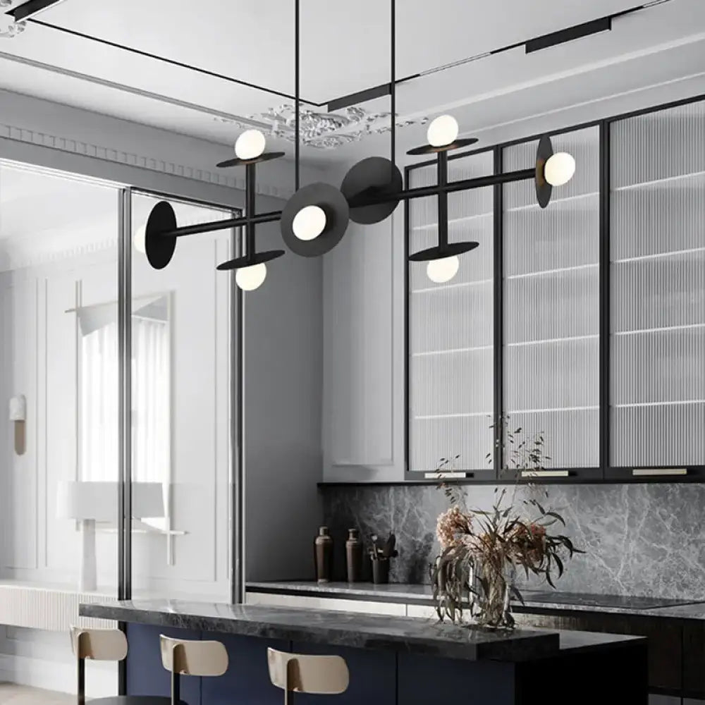 Modern black 8-head glass orbit ceiling light fixture for kitchen