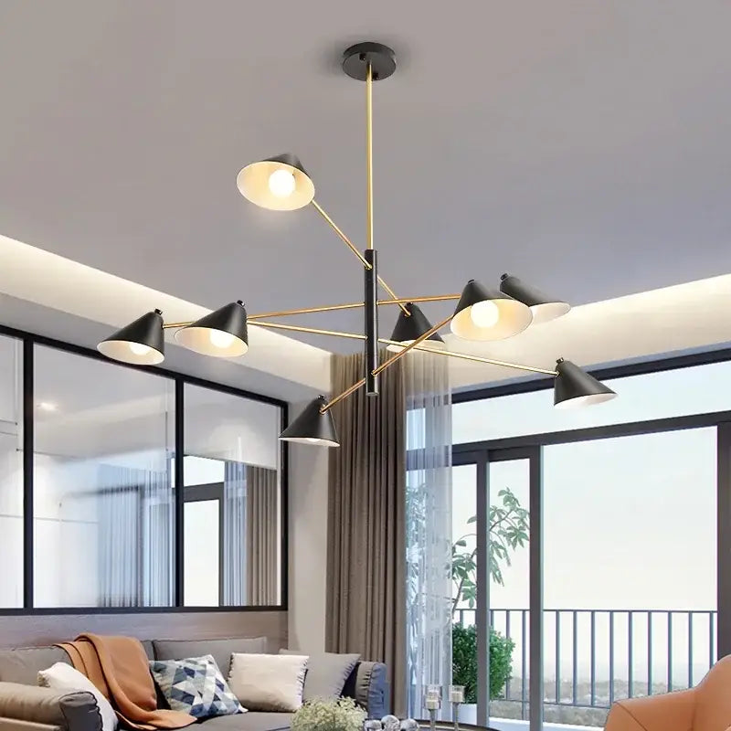 Modern black and brass cone pendant light for dining room