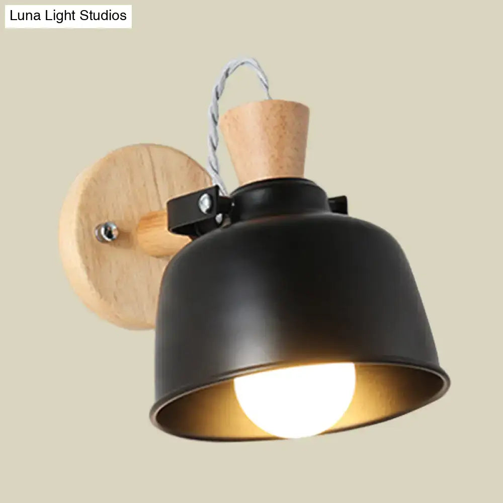 Modern black and brass metal wall light bedroom sconce with wood top