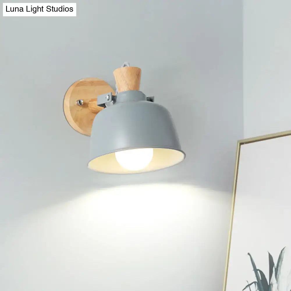 Modern black and brass metal wall light bedroom sconce with wood top