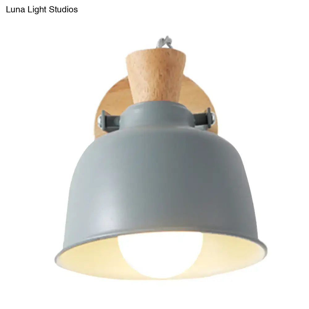 Modern black and brass metal wall light bedroom sconce with wood top