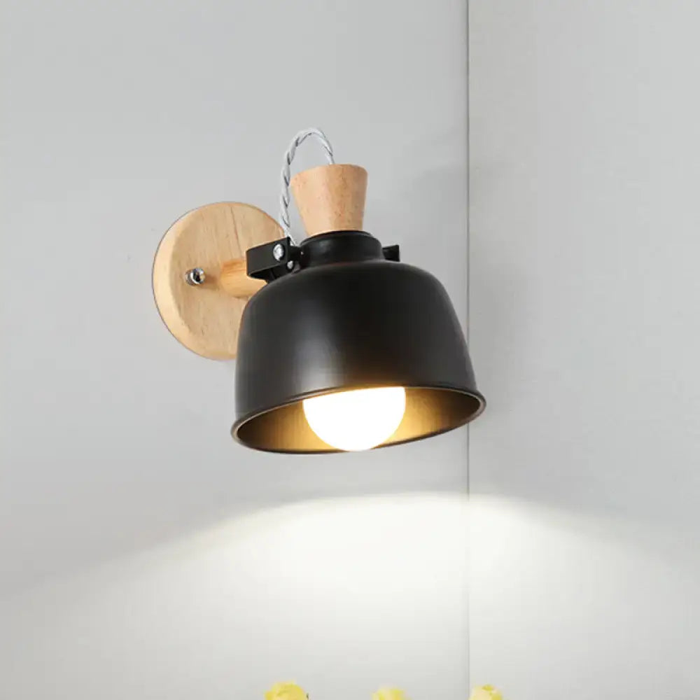 Modern black and brass metal wall light bedroom sconce with wood top