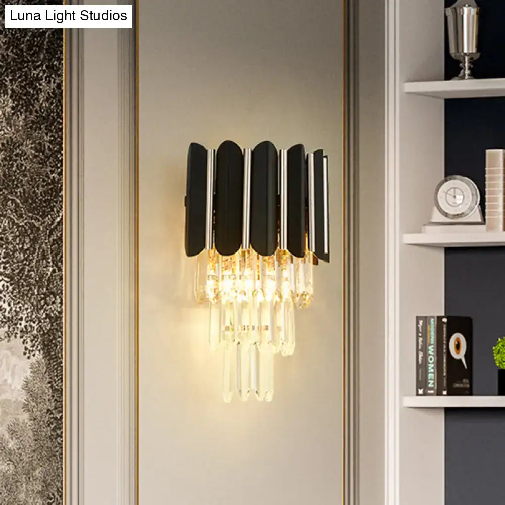 Modern black and clear crystal wall sconce bedroom tiered light