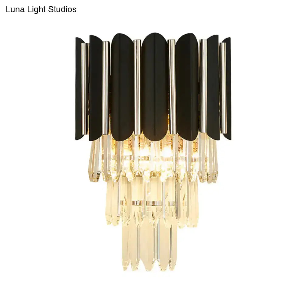 Modern black and clear crystal wall sconce bedroom tiered light