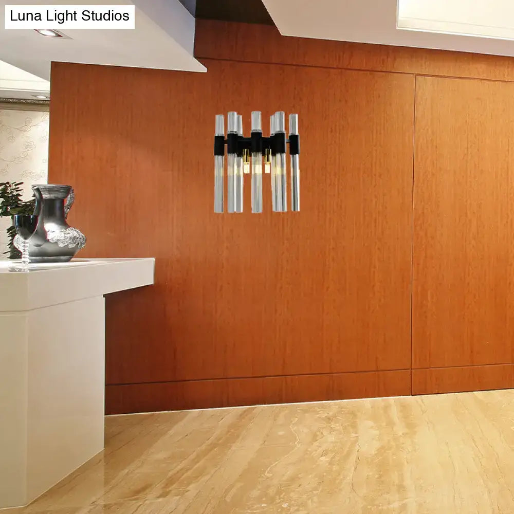 Modern black and clear glass tube wall lamp for living room