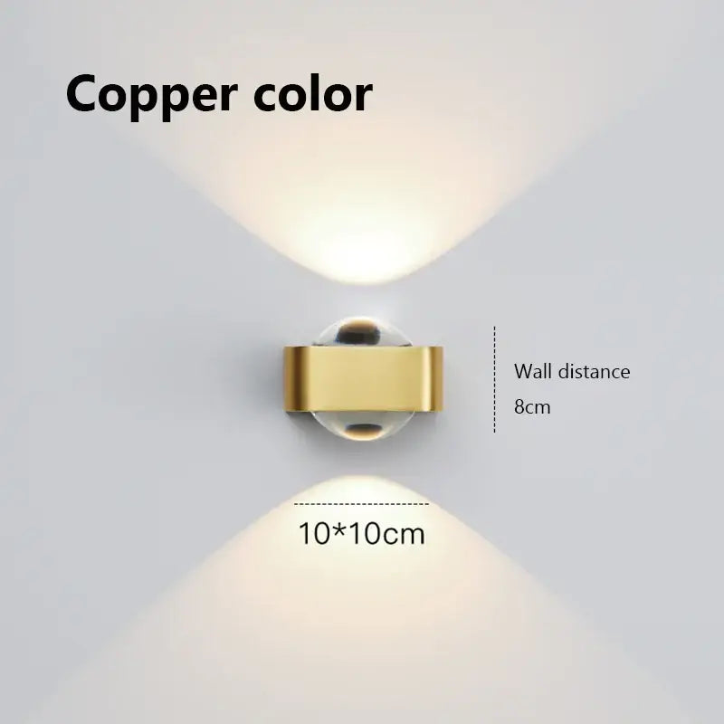Modern black and copper bedroom wall lamp with glass dome