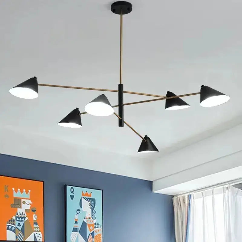 Modern black and gold decorbites cone shade chandelier dining room