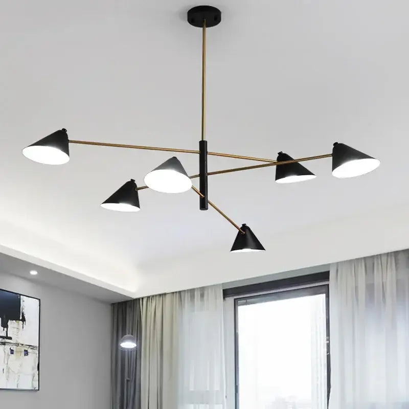 Modern black and gold decorbites cone shade chandelier dining room