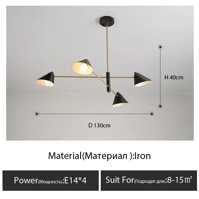Modern black and gold decorbites cone shade chandelier dining room