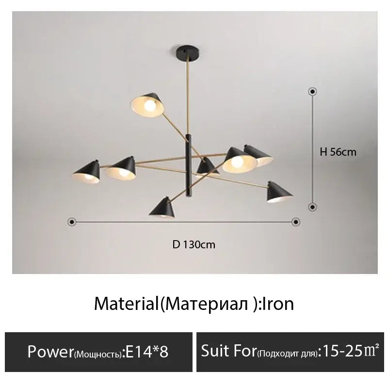 Modern black and gold decorbites cone shade chandelier dining room