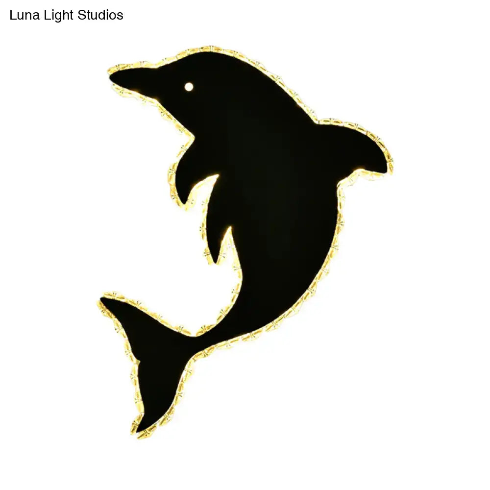 Modern black and gold dolphin crystal wall sconce bedroom light