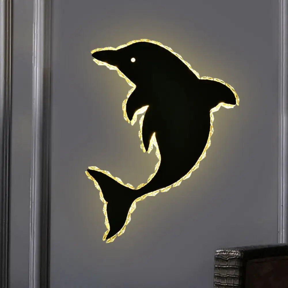 Modern black and gold dolphin crystal wall sconce bedroom light