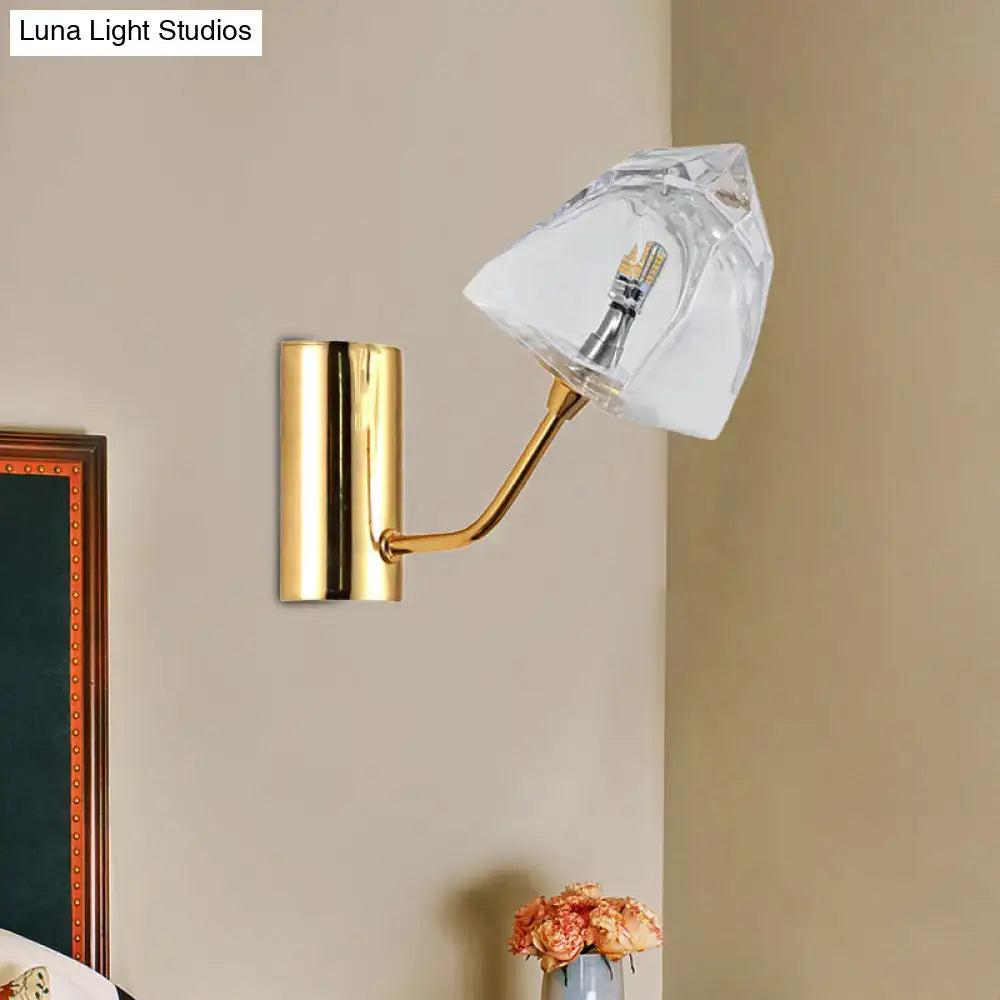 Modern black and gold faceted glass wall sconce stairway light